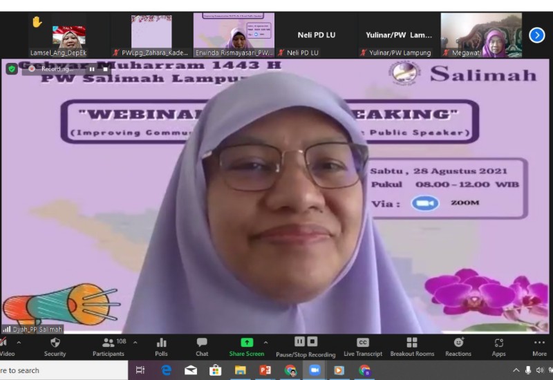  Salimah Lampung Gelar Webinar Public Speaking, Peserta Tingkat Daerah Sampai Ranting Antusias