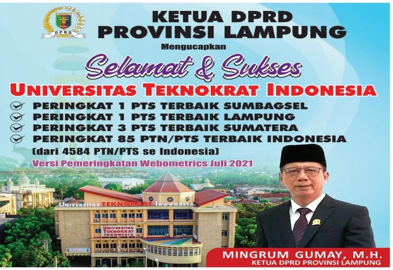  Ketua DPRD Lampung Mingrum Gumay Beri Selamat Universitas Teknokrat Indonesia Terbaik I Se-Sumbagsel