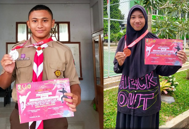  Valysha Aliyah Jasmine dan Bandha Bintang Pratama asal SMP IT Daarul Ilmi Juara Karate Tingkat Daerah