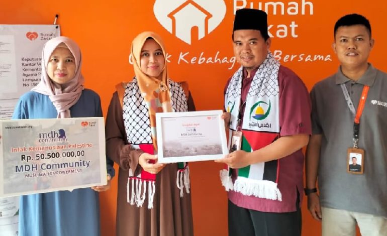  MDH Community Galang Donasi Palestina Rp50,5 Juta, Serahkan lewat Rumah Zakat Lampung