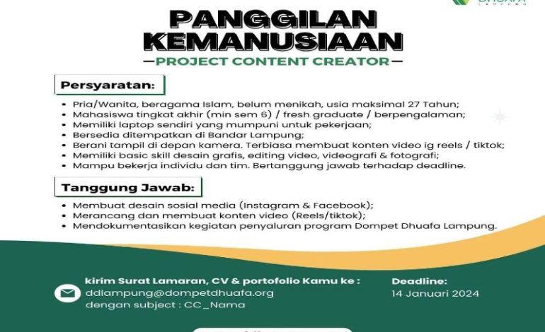  Lowongan Pekerjaan di Dompet Dhuafa Lampung, Tertarik?