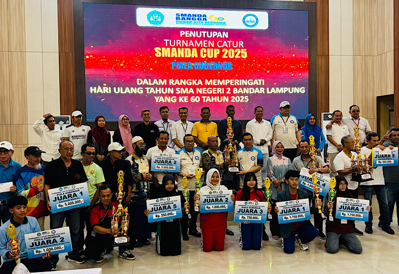  Turnamen Catur Smanda Cup HUT Ke-60 SMAN 2 Bandar Lampung Ditutup, Ini Daftar Juara Tiap Kategori