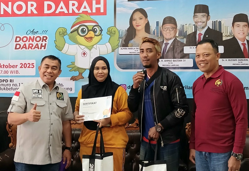  DPD RI Lampung Gelar Donor Darah, Bustami Zainudin Beri Apresiasi