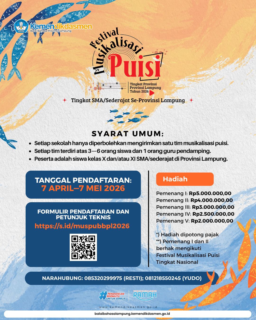  Pendaftaran Festival Musikalisasi Puisi Tingkat SMA/Sederajat Se-Provinsi Lampung Resmi Dibuka!
