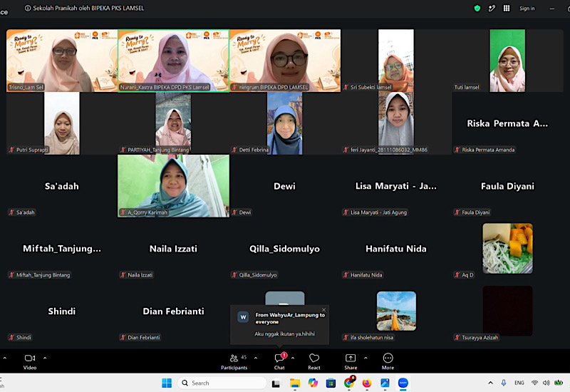 Kuliah Pranikah Rumah Keluarga Indonesia PKS Lamsel, Detti Febrina: Kesamaan Visi Jadi Modal Utama