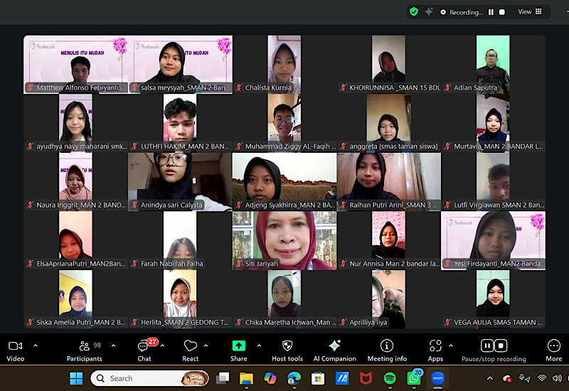 PW Salimah Lampung Gelar Pelatihan Jurnalistik Daring, Ajak Ratusan Siswa SMA Bangun Tradisi Menulis