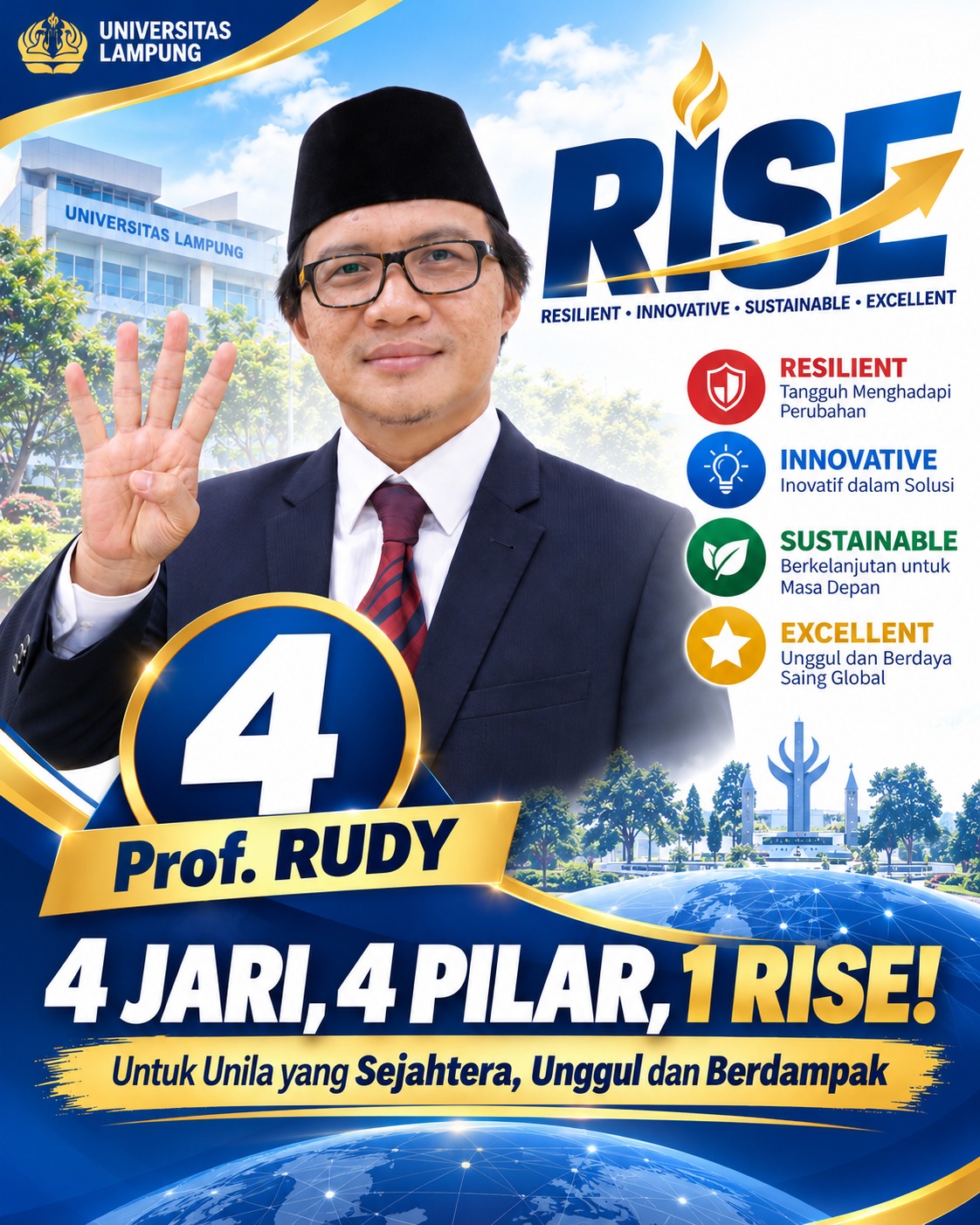 Dapat Nomor Urut 4, Calon Rektor Unila Rudy Optimistis Gaet Suara Senat dengan Konsep RISE